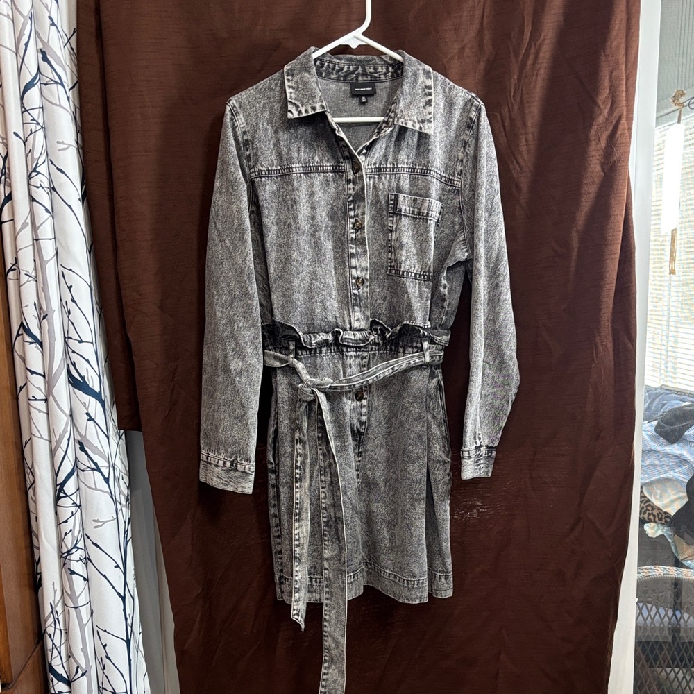Who What Wear Gray Long Sleeve Denim Dress
